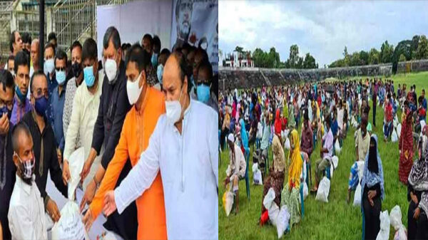 কেন্দ্রীয় যুবলীগের আয়োজনে মৌলভীবাজারে ৫শত মানুষ'কে খাদ্য সহায়তা
